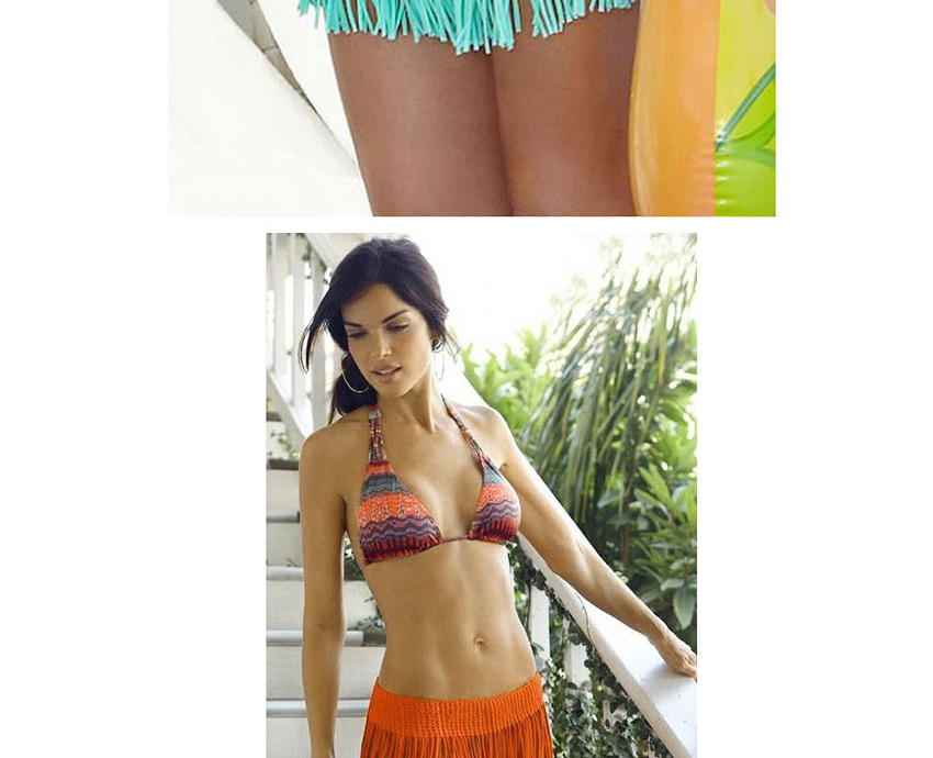 Fashion Orange Stretch Crochet Tassel Skirt,Sunscreen Shirts