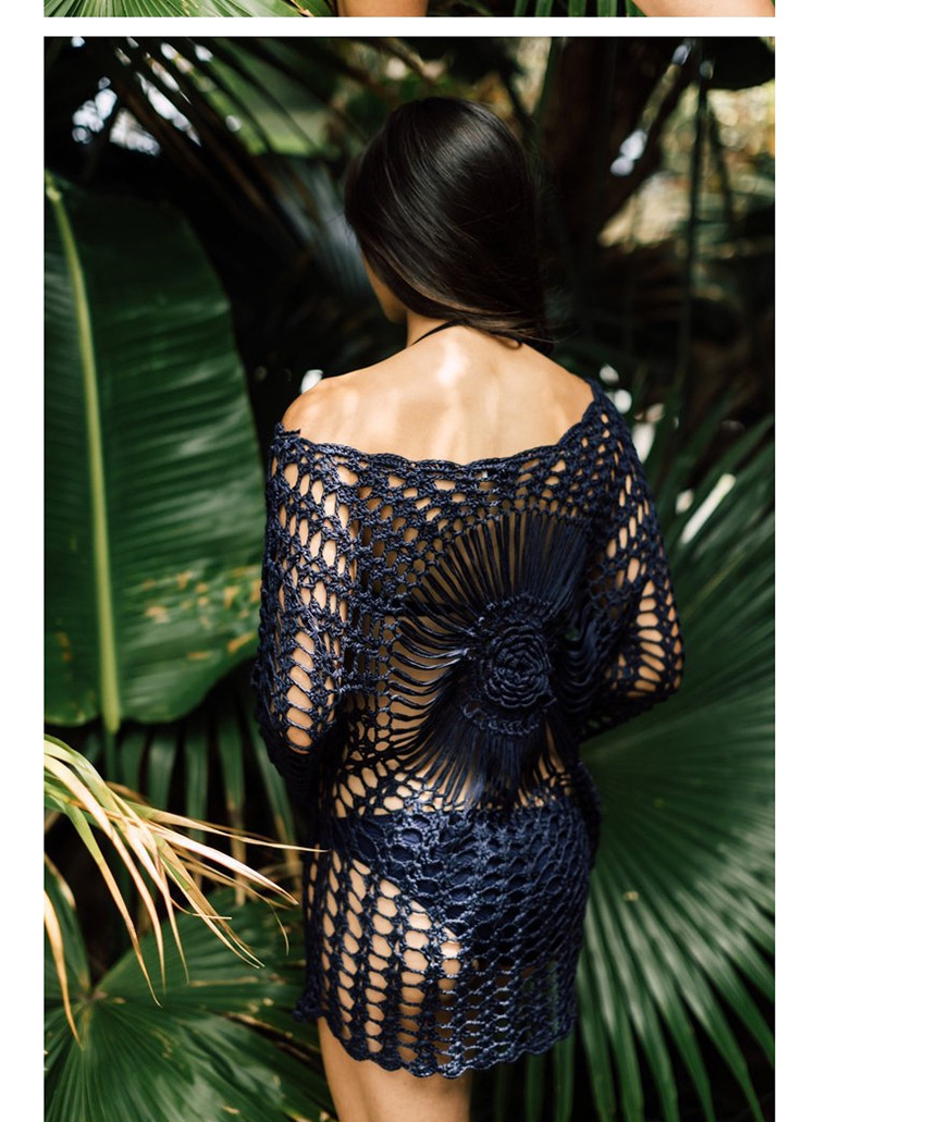 Fashion Black Hand-knit Flower Cutout Long Sleeve Blouse,Sunscreen Shirts