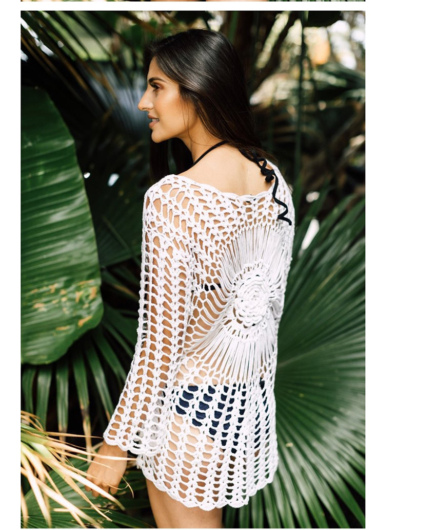 Fashion Apricot Hand-knit Flower Cutout Long Sleeve Blouse,Sunscreen Shirts