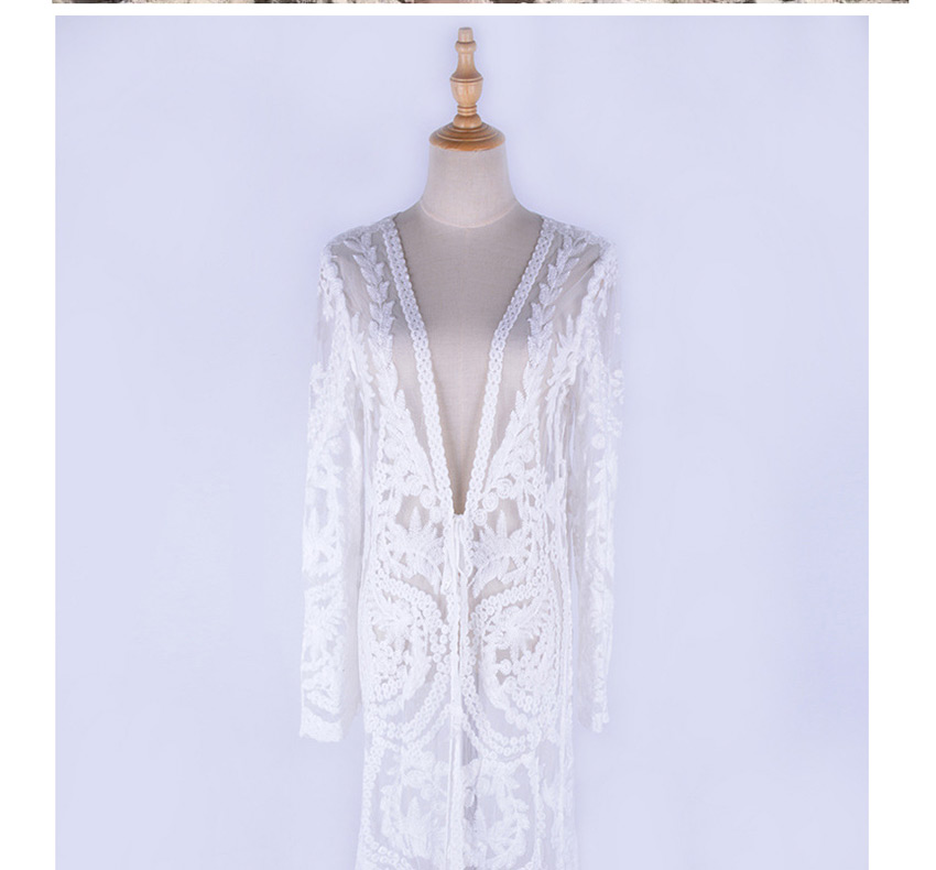 Fashion White Crochet Cutout Long Cardigan Sunscreen,Sunscreen Shirts