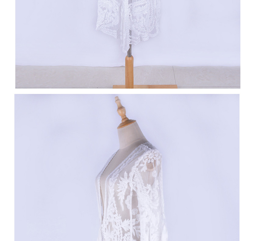 Fashion White Crochet Cutout Long Cardigan Sunscreen,Sunscreen Shirts