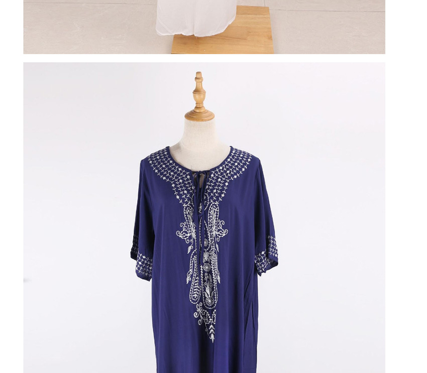 Fashion Navy Cotton Embroidered Plus Size Dress Sun Protection Clothing,Sunscreen Shirts