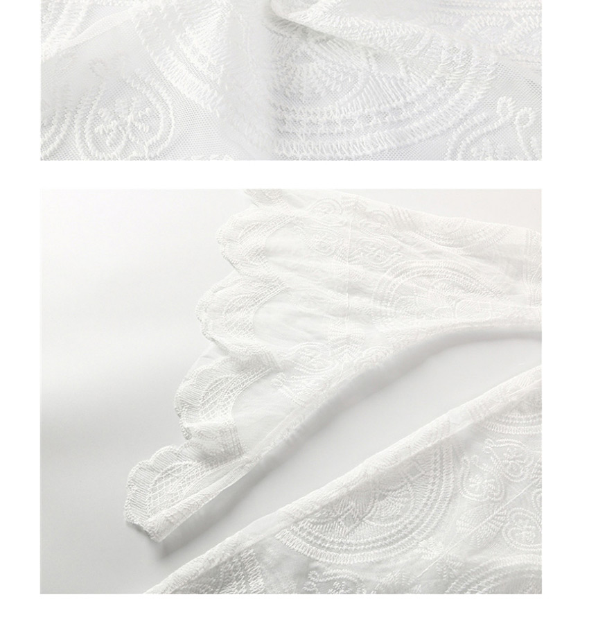 Fashion White Flare Sleeve Midi Long Lace Belt Sun Protective Clothing,Sunscreen Shirts
