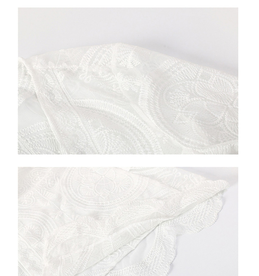 Fashion White Flare Sleeve Midi Long Lace Belt Sun Protective Clothing,Sunscreen Shirts