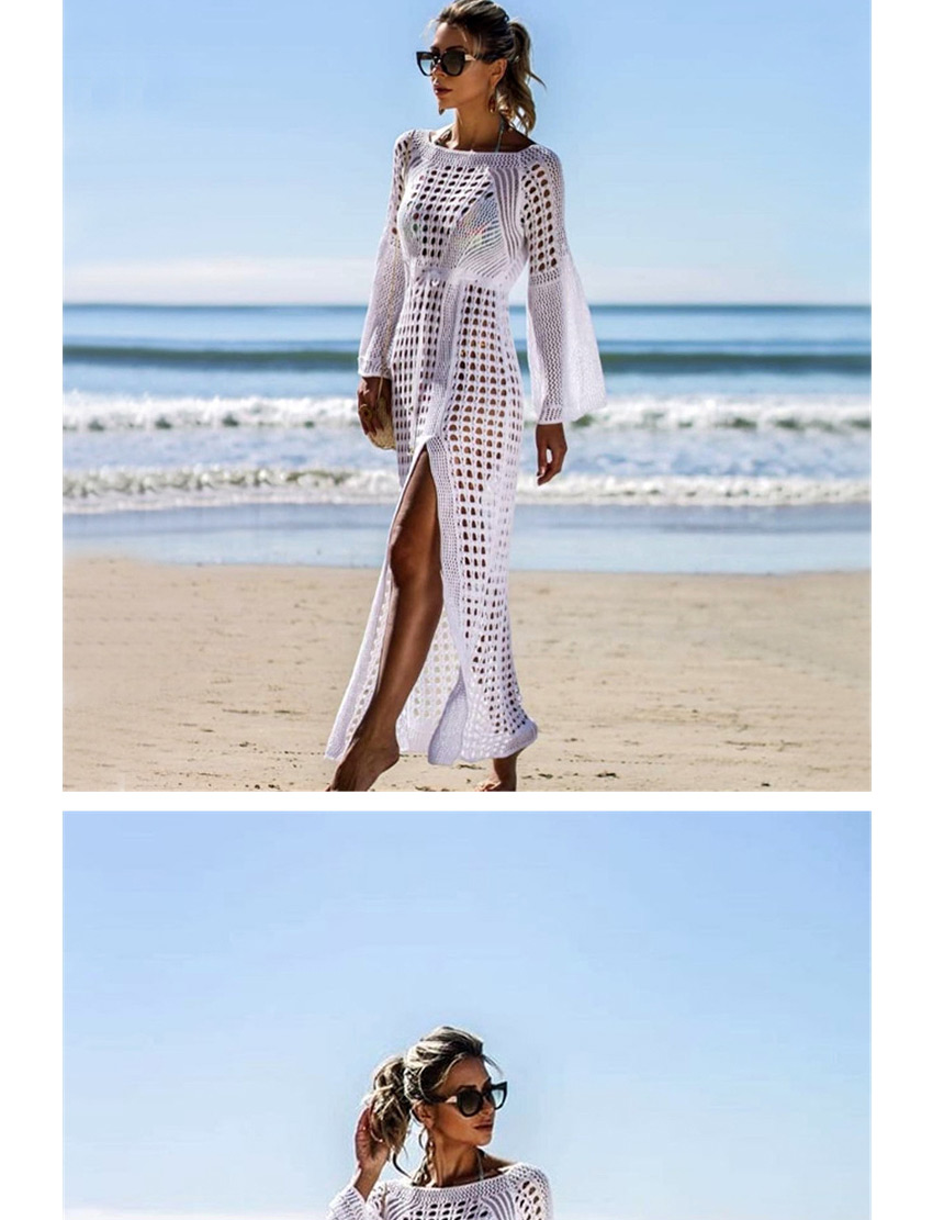 Fashion Apricot Cutout Knitted Long Sleeve Split Skirt Sun Protection Clothing,Sunscreen Shirts
