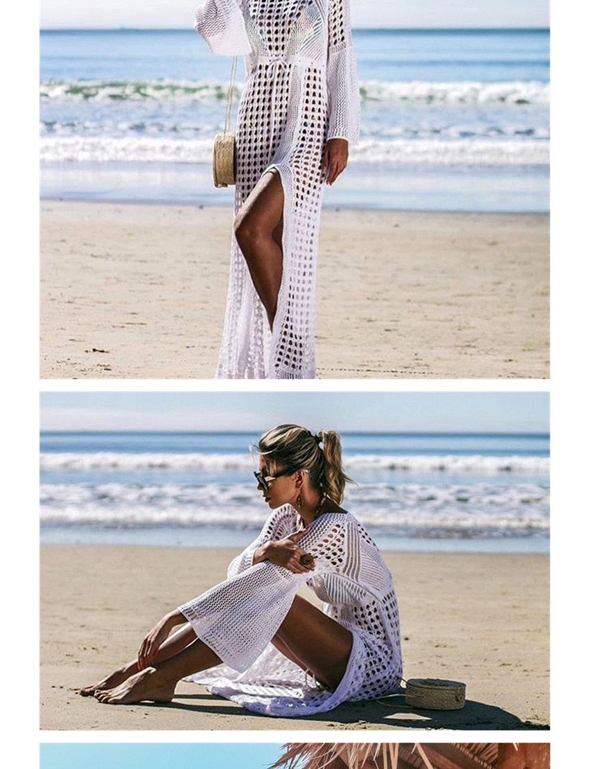 Fashion Black Cutout Knitted Long Sleeve Split Skirt Sun Protection Clothing,Sunscreen Shirts
