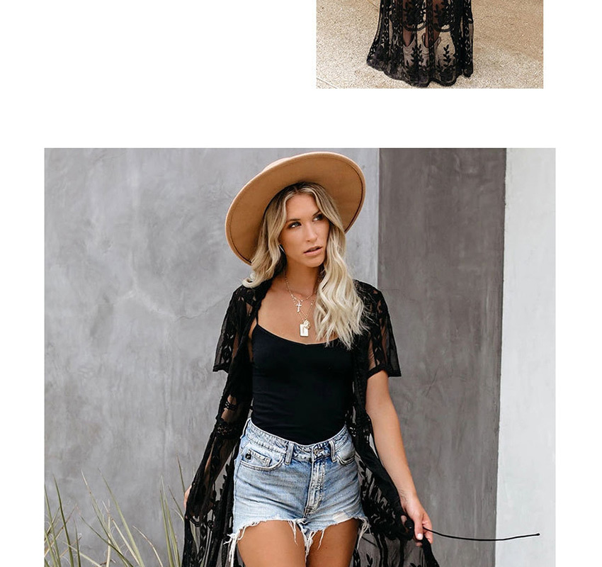 Fashion Black Lace Embroidered Lace Cardigan Smock,Sunscreen Shirts
