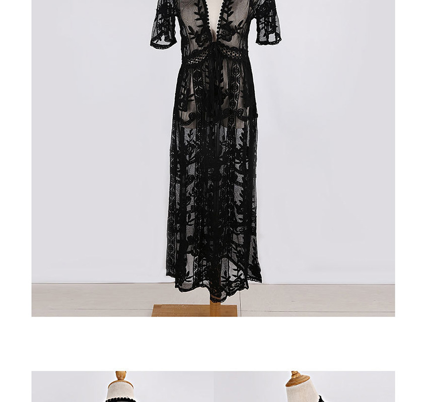 Fashion Black Lace Embroidered Lace Cardigan Smock,Sunscreen Shirts
