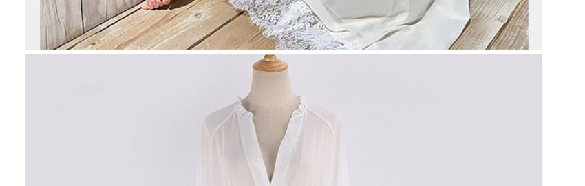Fashion White Chiffon V-neck Patchwork Maxi Smock,Sunscreen Shirts