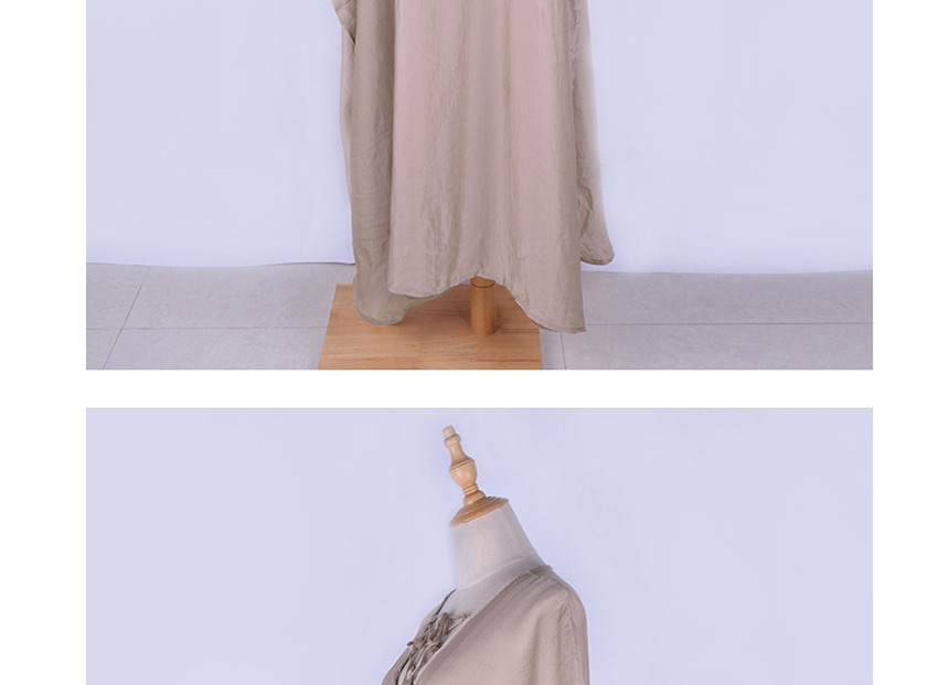 Fashion Khaki Satin-strap Plus Size Long Dress Blouse,Sunscreen Shirts