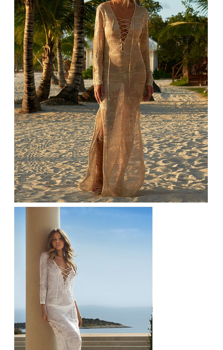 Fashion Light Apricot Long Knit Strap Slim Sun Dress,Sunscreen Shirts