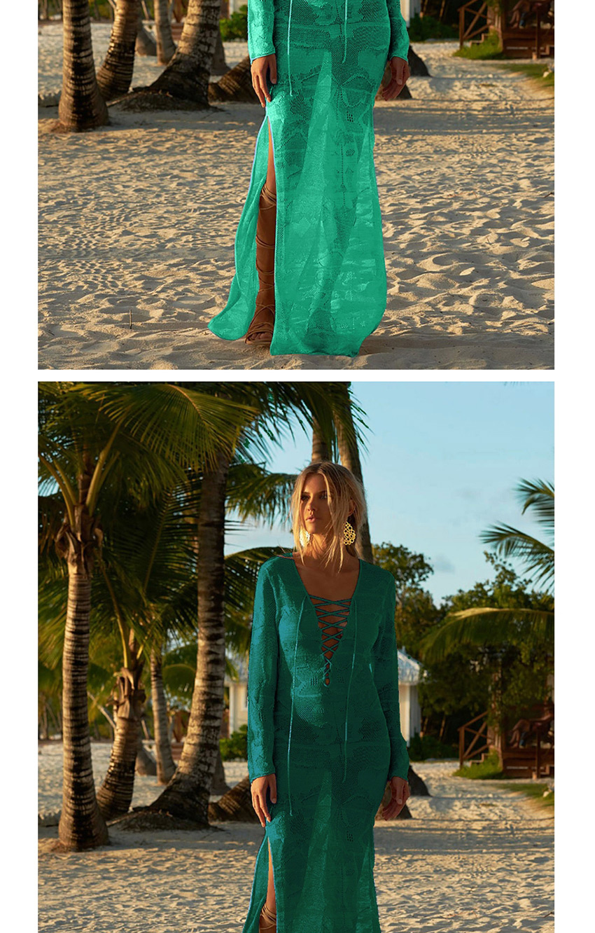 Fashion Malachite Green Long Knit Strap Slim Sun Dress,Sunscreen Shirts