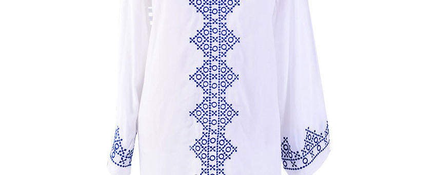 Fashion Black White Line Embroidered Long Sleeve Round Neck Sun Dress,Sunscreen Shirts
