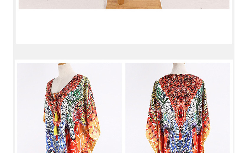 Fashion Orange Colorful Geometric Print Plus Size Maxi Dress,Sunscreen Shirts