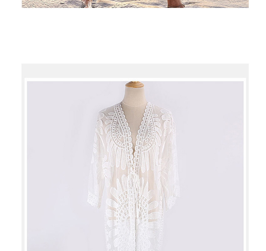 Fashion White Lace Flower Midi Cardigan,Sunscreen Shirts