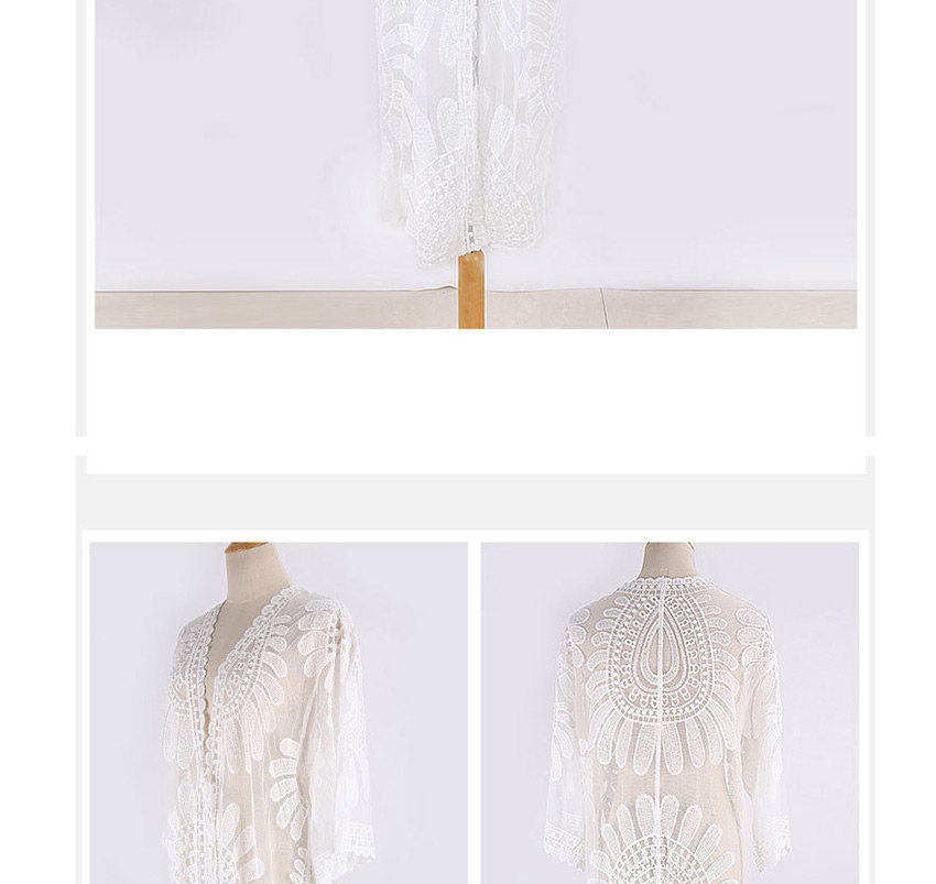 Fashion White Lace Flower Midi Cardigan,Sunscreen Shirts