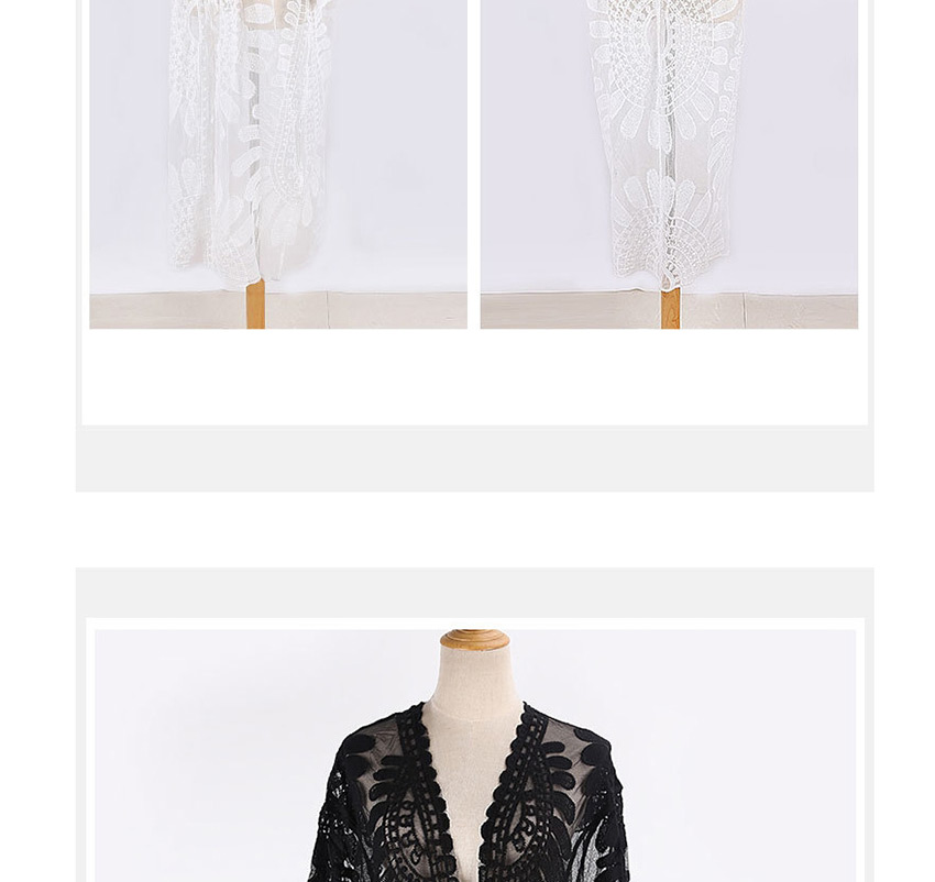 Fashion Black Lace Flower Midi Cardigan,Sunscreen Shirts