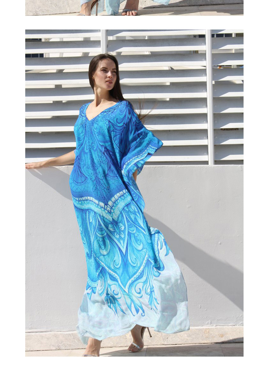Fashion Photo Color Cotton-print Robe Smock Dress,Sunscreen Shirts
