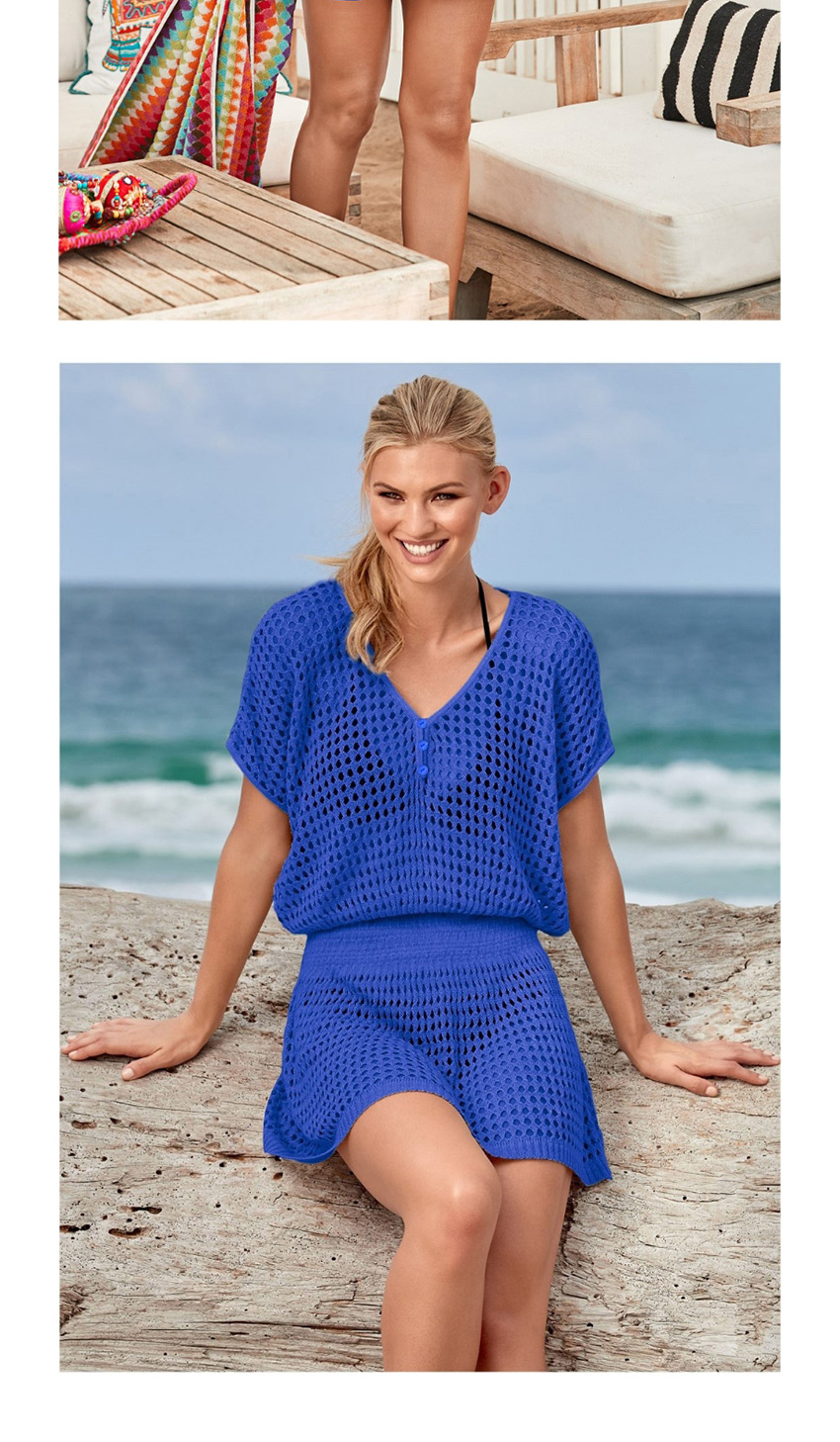 Fashion Blue Cutout K-neck Sun Dress,Sunscreen Shirts