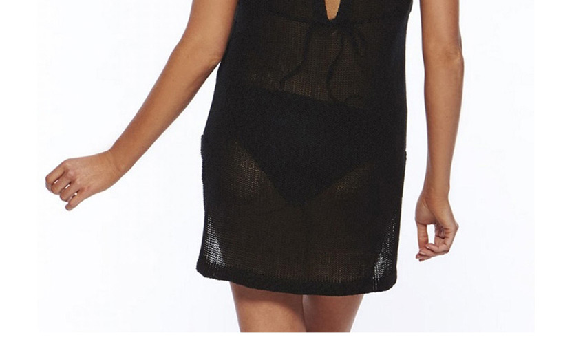 Fashion M Beige Sleeveless Sunscreen Dress With Knitted Split Leak,Sunscreen Shirts