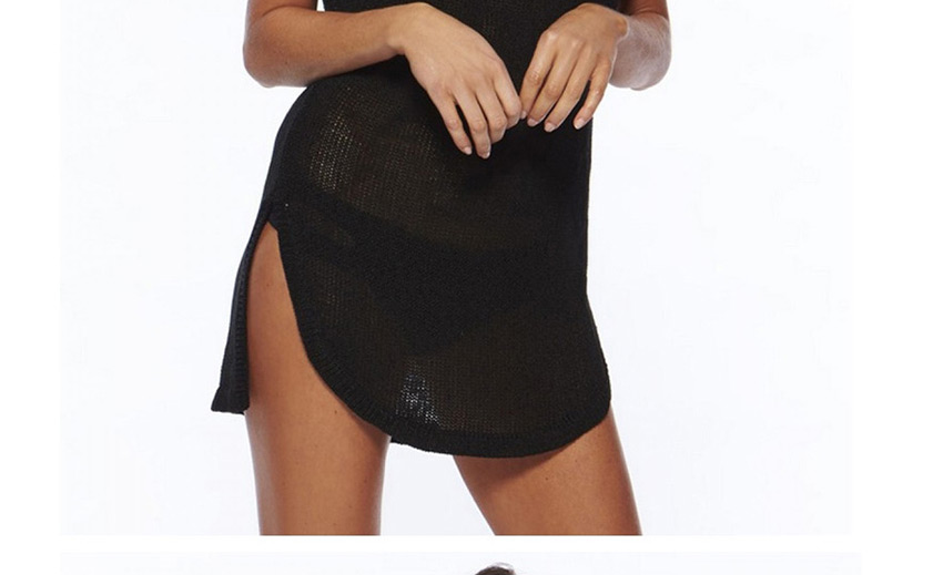 Fashion Black Sleeveless Sunscreen Dress With Knitted Split Leak,Sunscreen Shirts