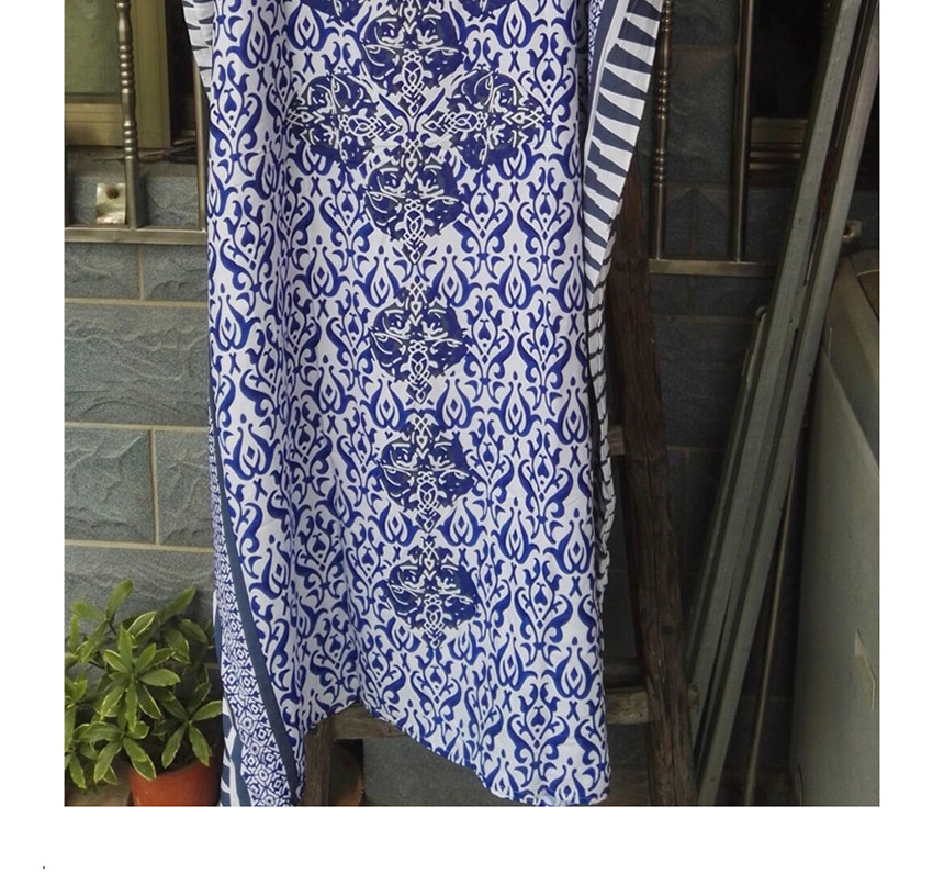 Fashion Blue Long Cotton Sunscreen Dress With Bat Sleeves,Sunscreen Shirts