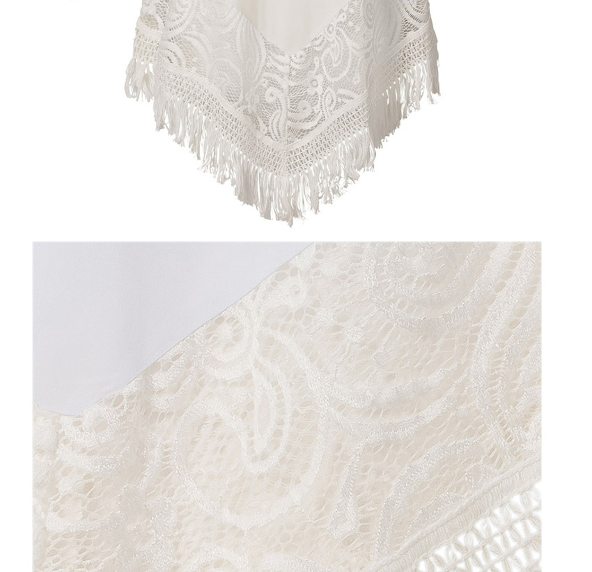 Fashion White Lace Flower Round Neck Fringed Midi Sunscreen Dress,Sunscreen Shirts