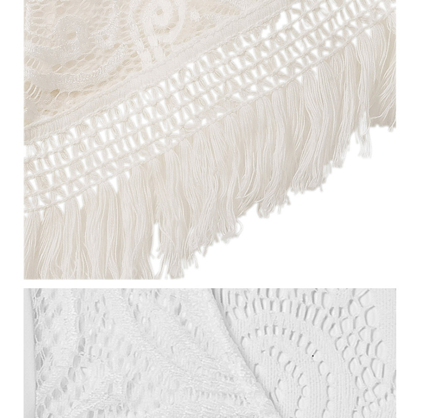 Fashion White Lace Flower Round Neck Fringed Midi Sunscreen Dress,Sunscreen Shirts