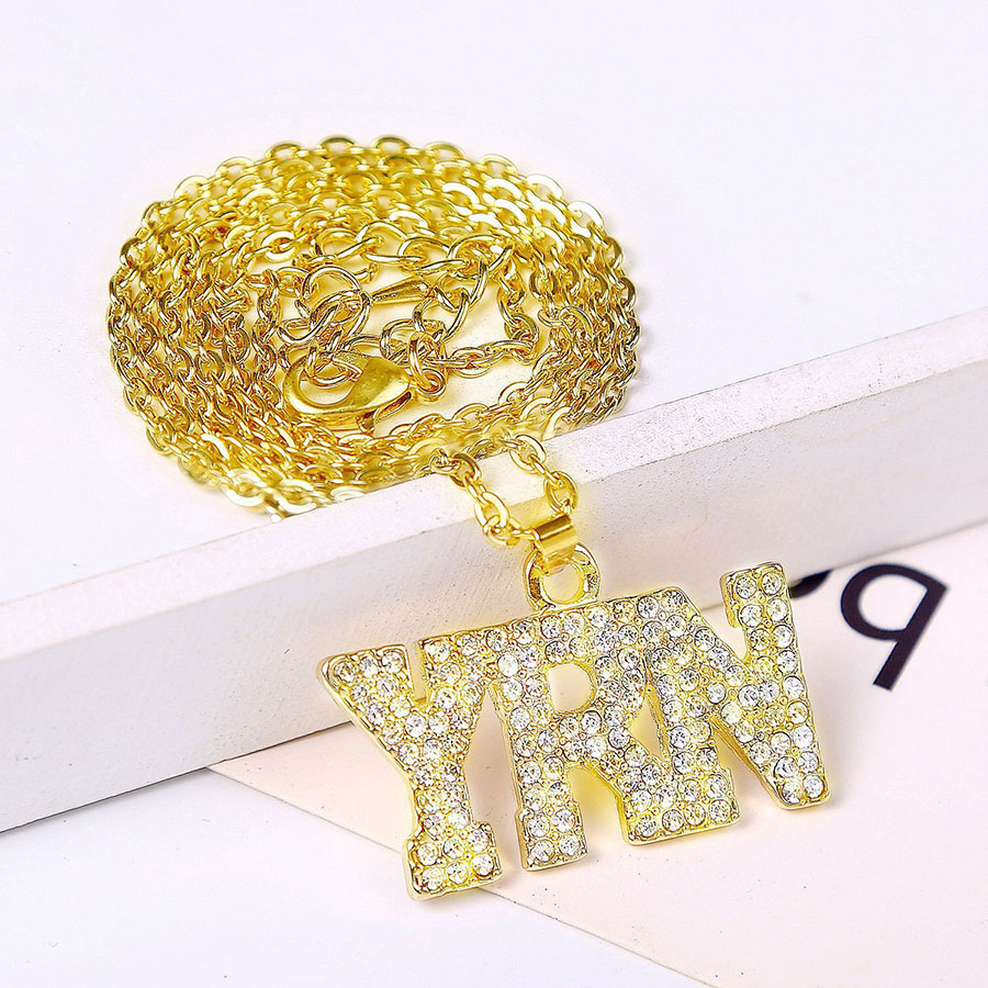 Fashion Golden Full Diamond Digital Alloy Cuban Necklace,Pendants