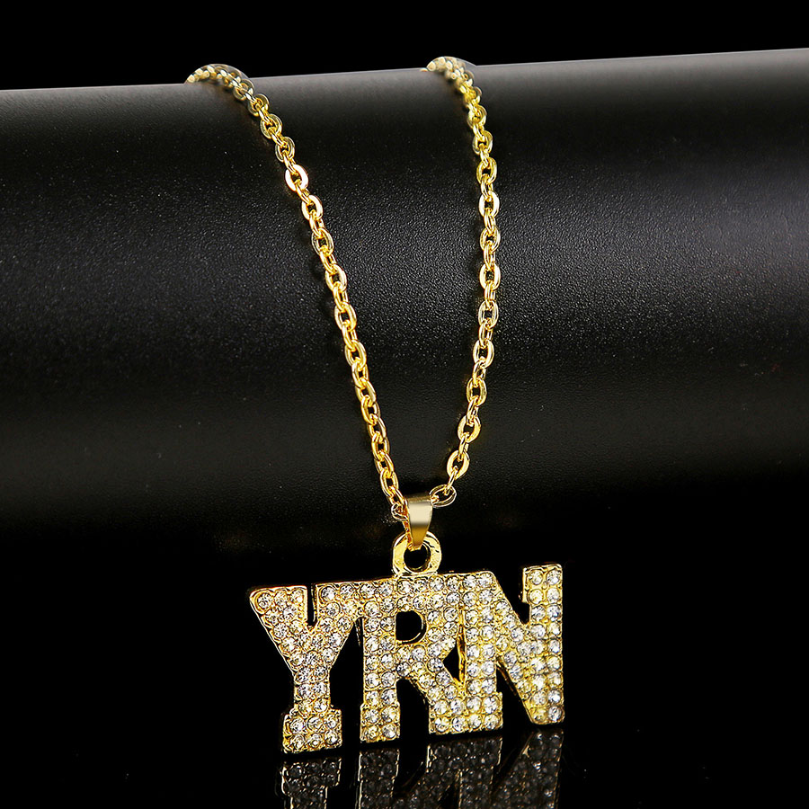 Fashion Golden Full Diamond Digital Alloy Cuban Necklace,Pendants