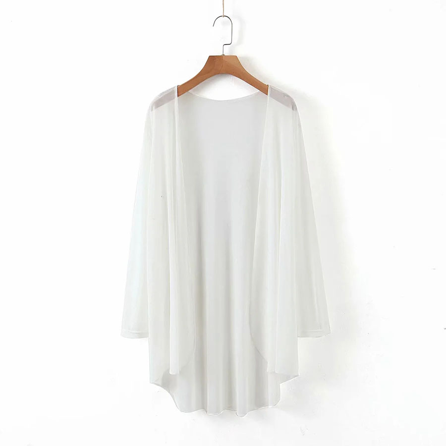Fashion White Mesh Cardigan Mid-length Coat,Sunscreen Shirts