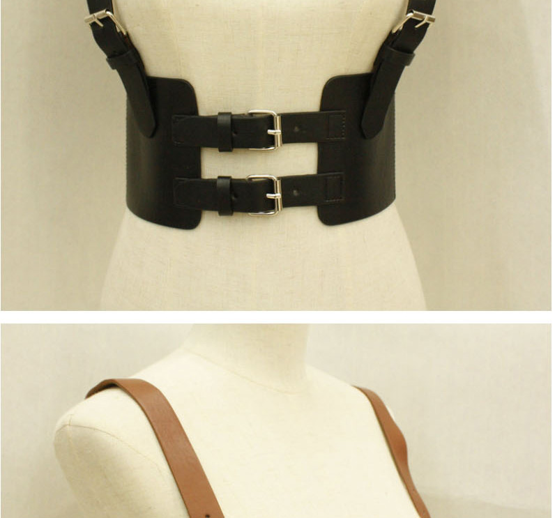 Fashion Creamy-white Double Buckle Belt Buckle Belt Waist Wide Strap Belt,Wide belts