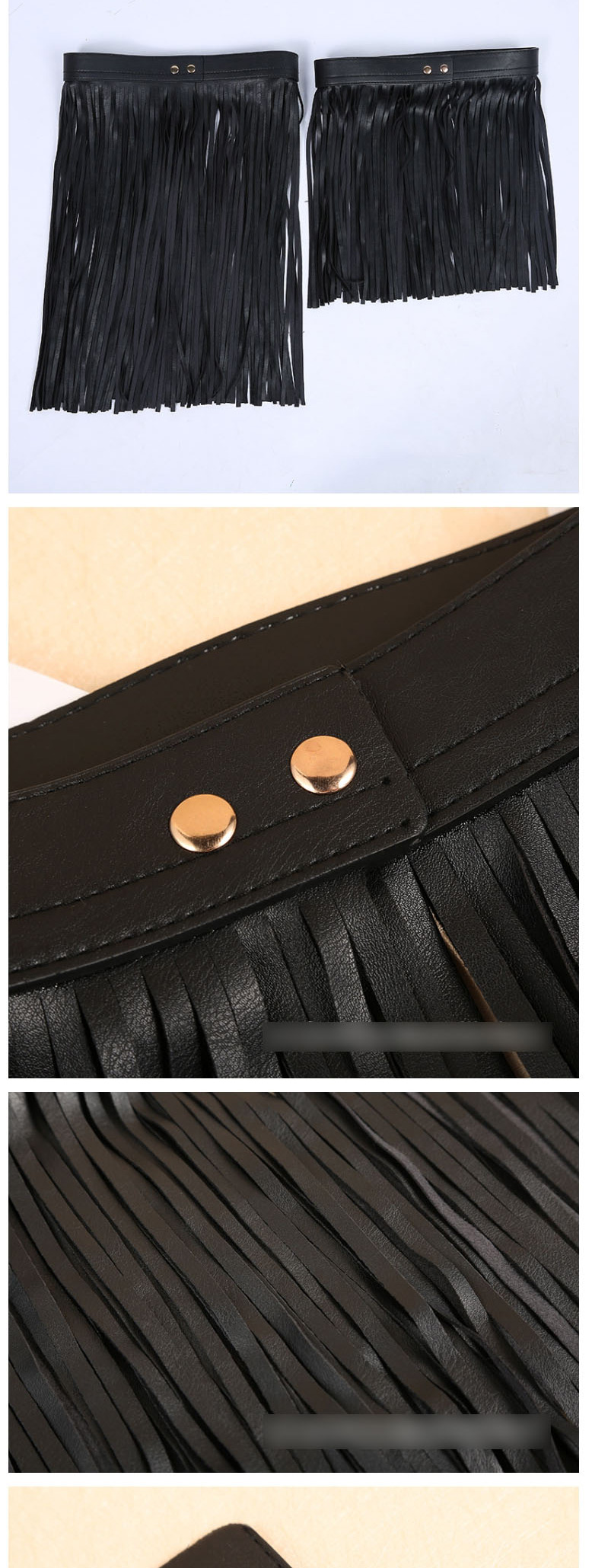Fashion Black Bottom Tassel Tassel 75cm Fringe Skirt Studded Long Waist Belt,Wide belts