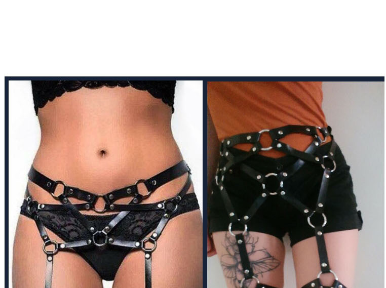 Fashion Black Studded Belt With Leg Loop Belt,Wide belts