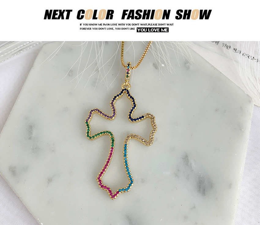 Fashion Golden Cubic Zirconia Cross Necklace,Necklaces