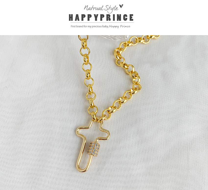 Fashion Golden Cubic Zirconia Chain Cross Necklace,Necklaces