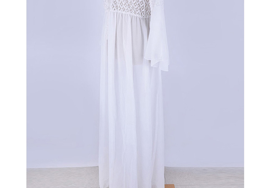 Fashion White Lace Cutout Flare Sleeve Sun Dress,Sunscreen Shirts