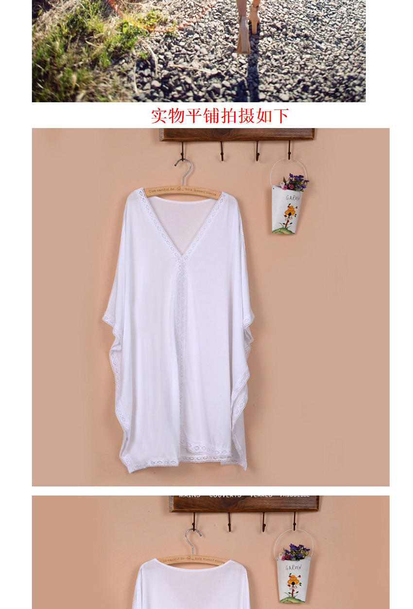Fashion White Lace V-neck Cutout Loose Sun Clothes,Sunscreen Shirts