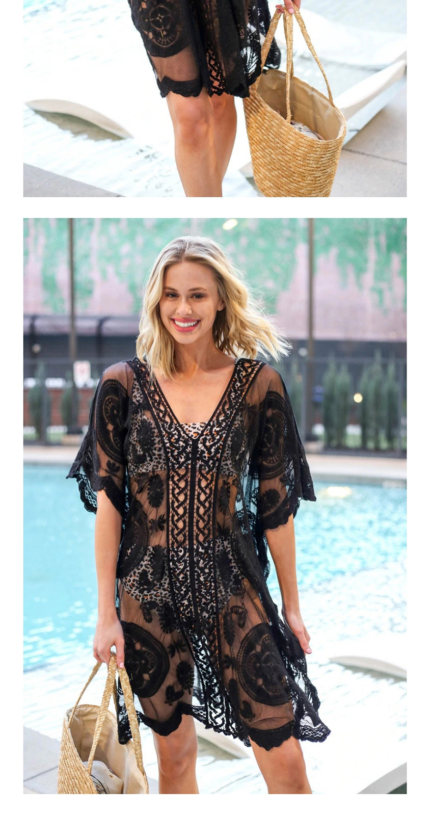 Fashion Black Lace Embroidered V-neck Cutout Sunscreen Clothing,Sunscreen Shirts
