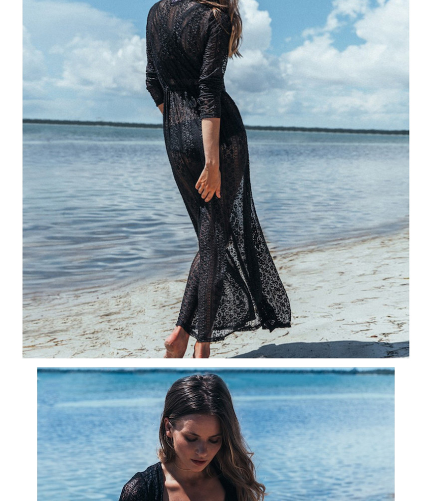 Fashion Black Lace Long Cardigan Sun Protection Clothing,Sunscreen Shirts