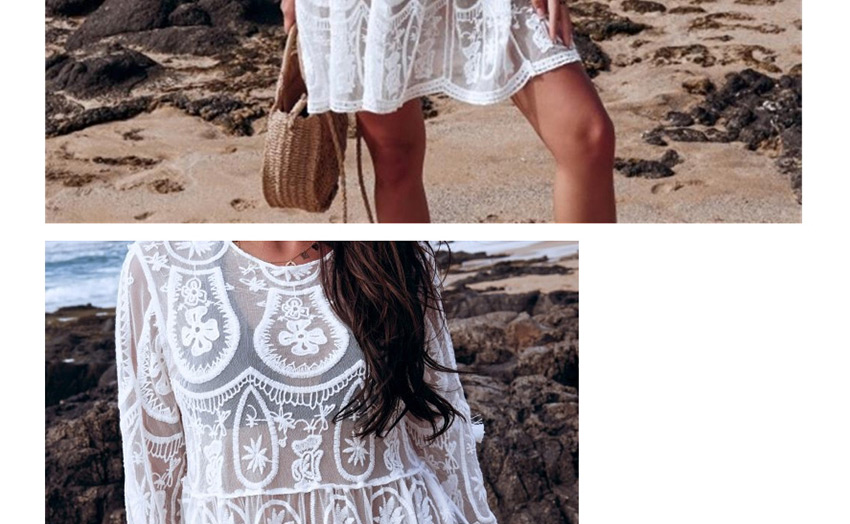 Fashion White Hollow Embroidered Lace Sun Coat,Sunscreen Shirts