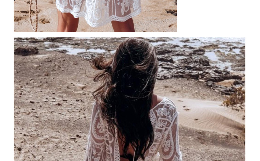 Fashion White Hollow Embroidered Lace Sun Coat,Sunscreen Shirts