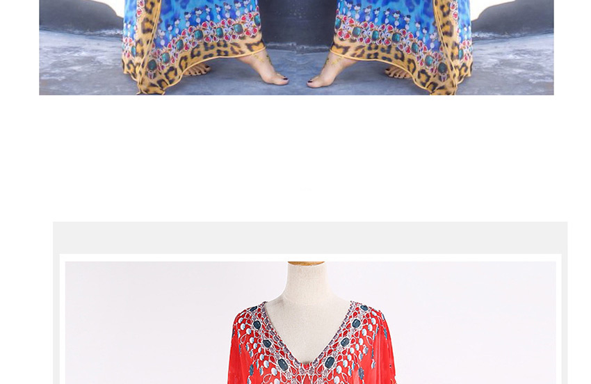 Fashion Red Leopard Print Loose V-neck Sun Dress,Sunscreen Shirts