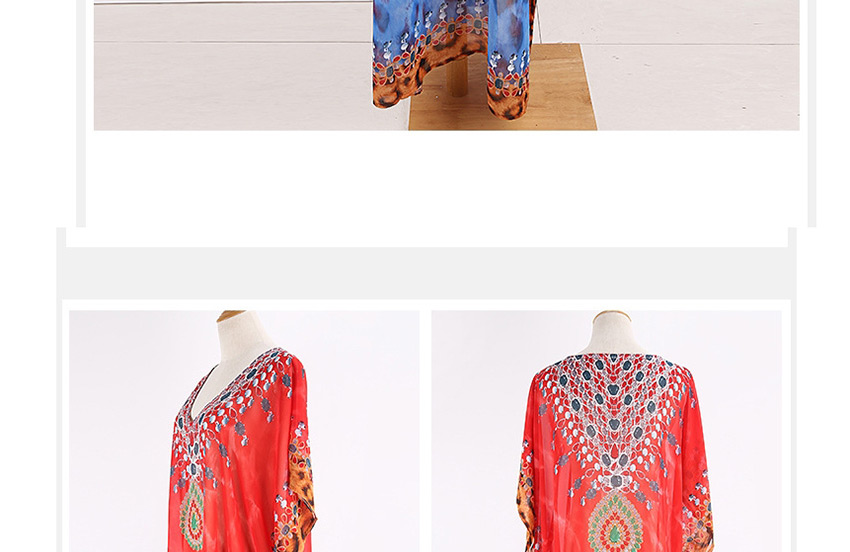 Fashion Red Leopard Print Loose V-neck Sun Dress,Sunscreen Shirts
