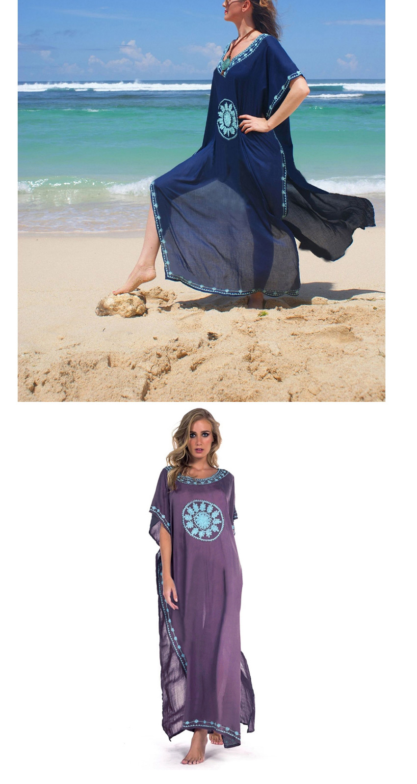 Fashion Dark Blue Nylon Embroidered Loose Large Plus Size Sunscreen Clothing,Sunscreen Shirts
