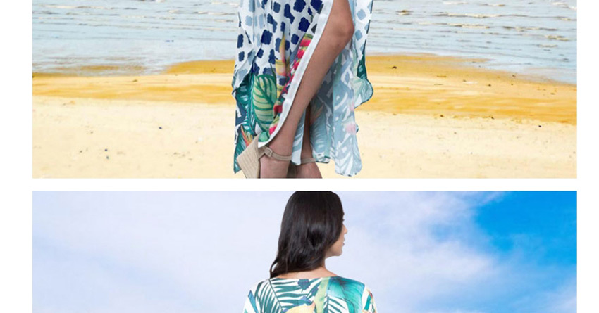 Fashion Blue Flower Print Tether Strap Sun Dress,Sunscreen Shirts