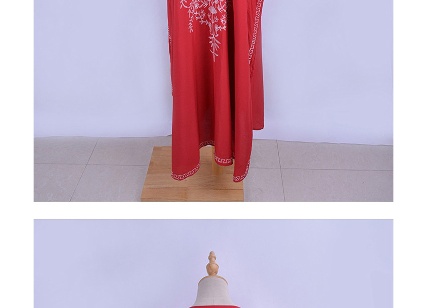 Fashion Red Embroidered Robe Cotton Embroidered Tunic Loose Dress Blouse,Sunscreen Shirts