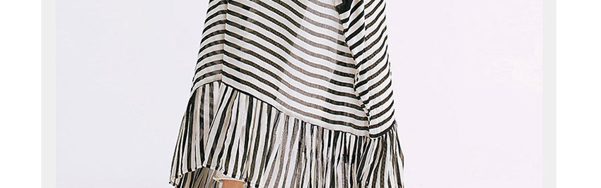 Fashion Black And White Plaid Striped Loose Long Cardigan Sun Cover,Sunscreen Shirts
