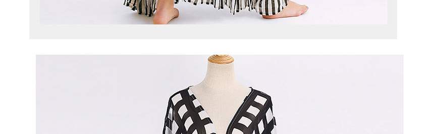 Fashion Black And White Plaid Striped Loose Long Cardigan Sun Cover,Sunscreen Shirts