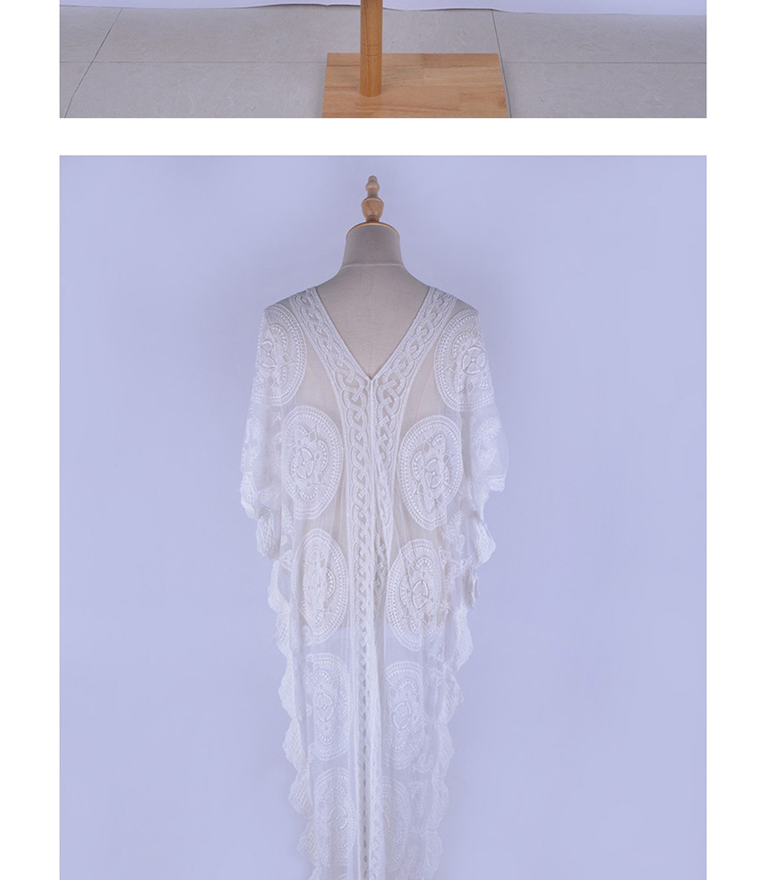 Fashion White Mesh Embroidered Long Cardigan Sun Protection Clothing,Sunscreen Shirts